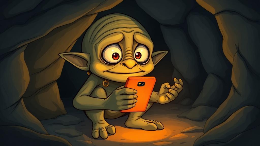 Gollum con celular naranja